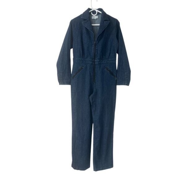 Heirloom Utility Denim Jumpsuit Women XS Small Blue Flare Long Sleeve Hippie 70s - Picture 1 of 16